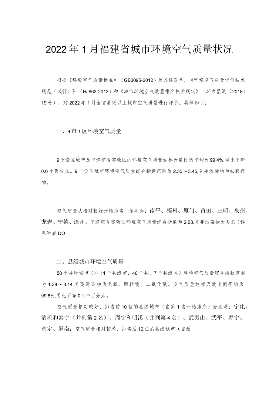 2022年1月福建省城市环境空气质量状况.docx_第1页