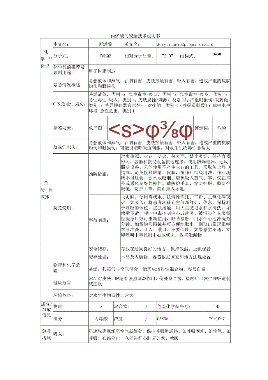 丙烯酸的安全技术说明书.docx_第1页