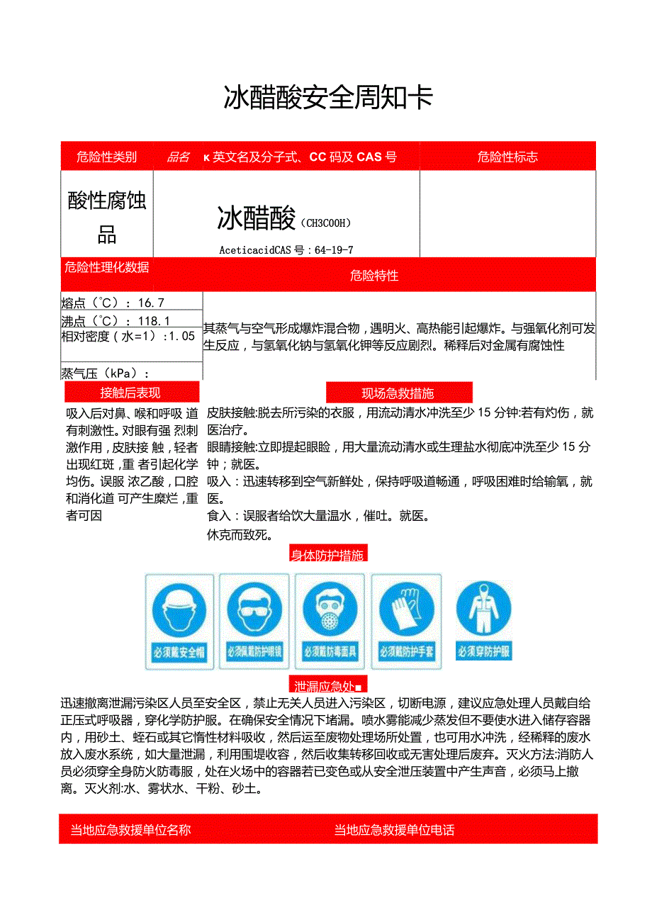 2023新版《冰醋酸安全周知卡》可编辑版.docx_第1页