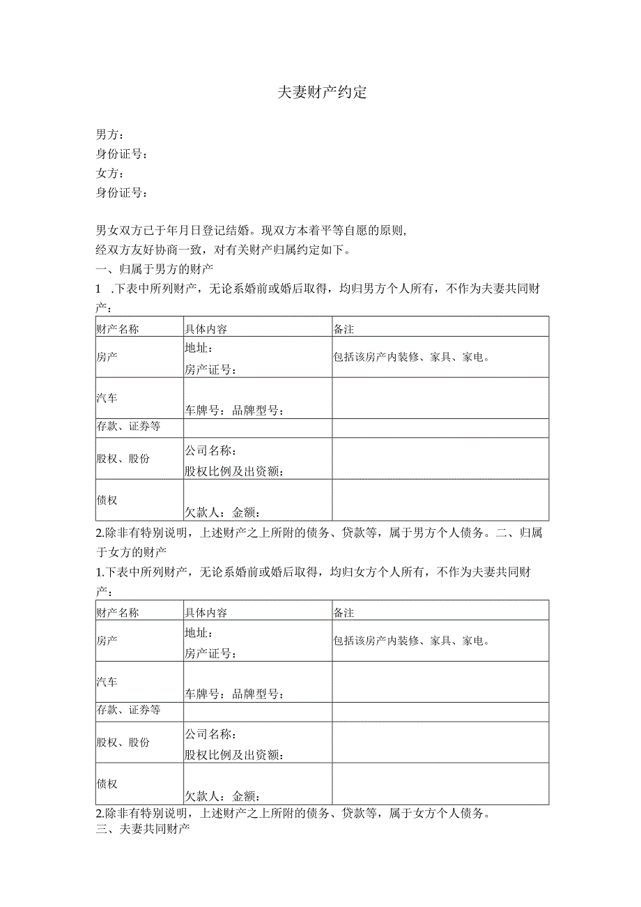 2.夫妻婚后财产约定（简单通用版）.docx_第1页