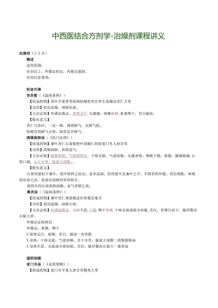 中西医结合方剂学-治燥剂课程讲义.docx_第1页