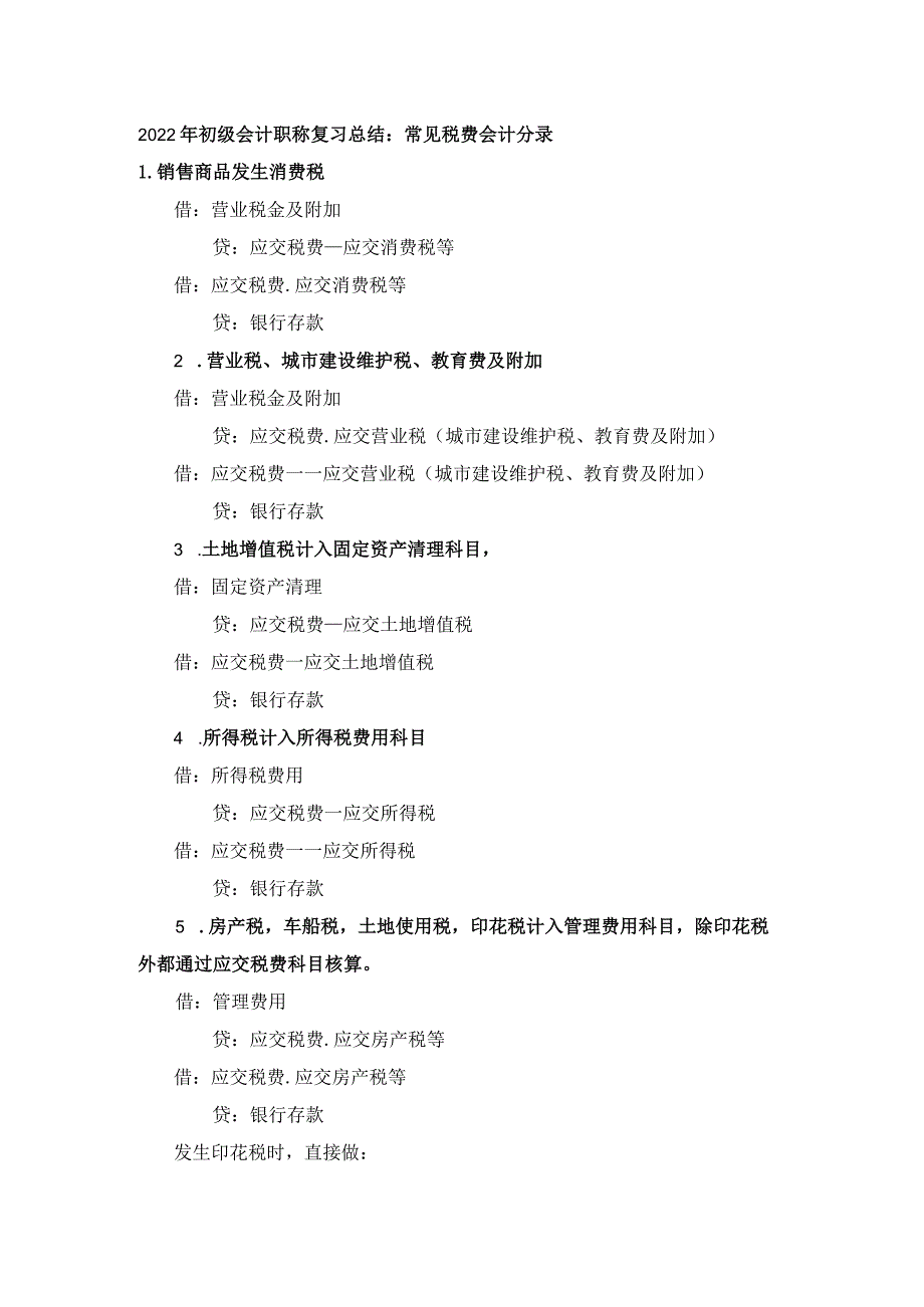 2022年初级会计职称复习总结：常见税费会计分录.docx_第1页