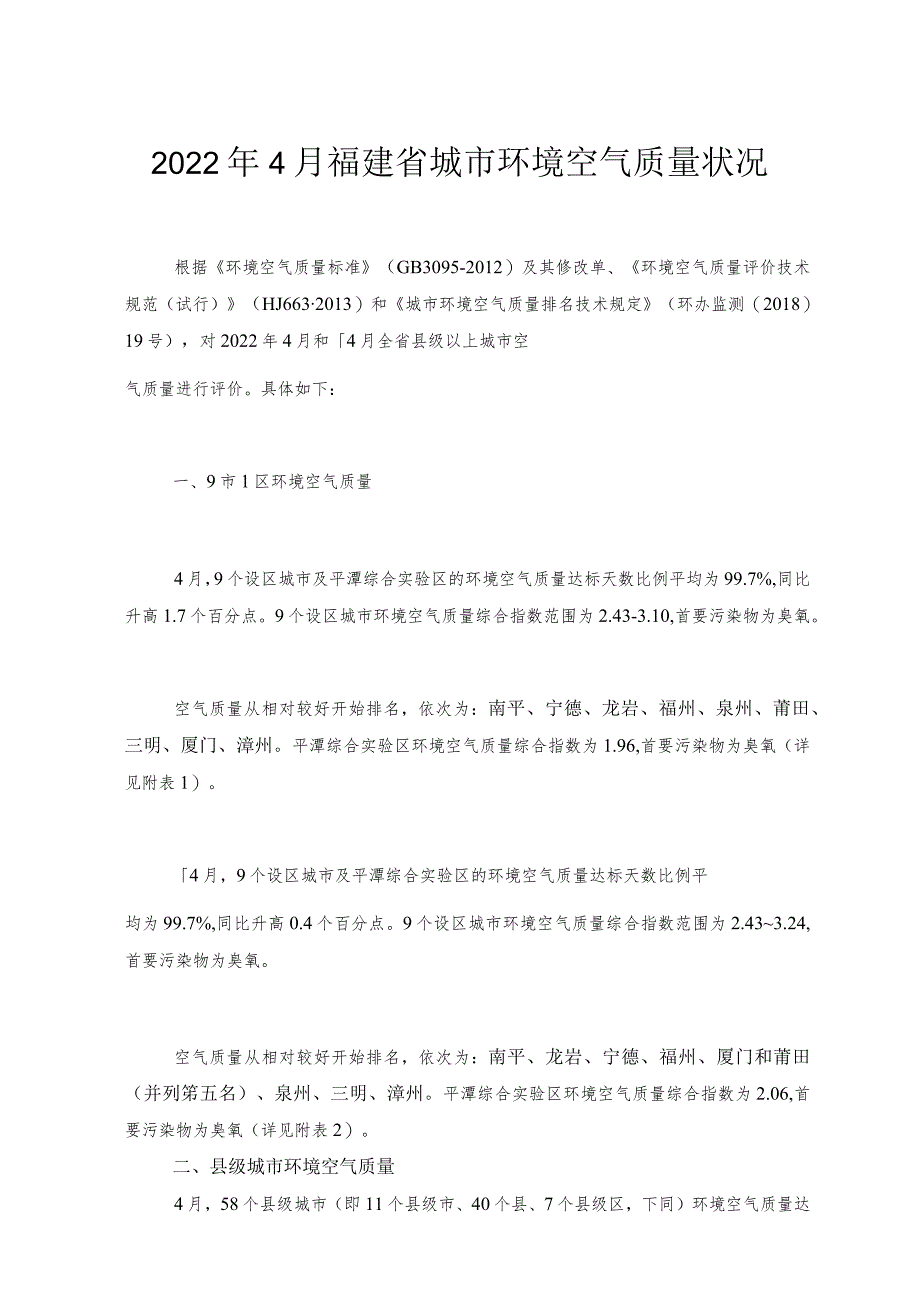 2022年4月福建省城市环境空气质量状况.docx_第1页