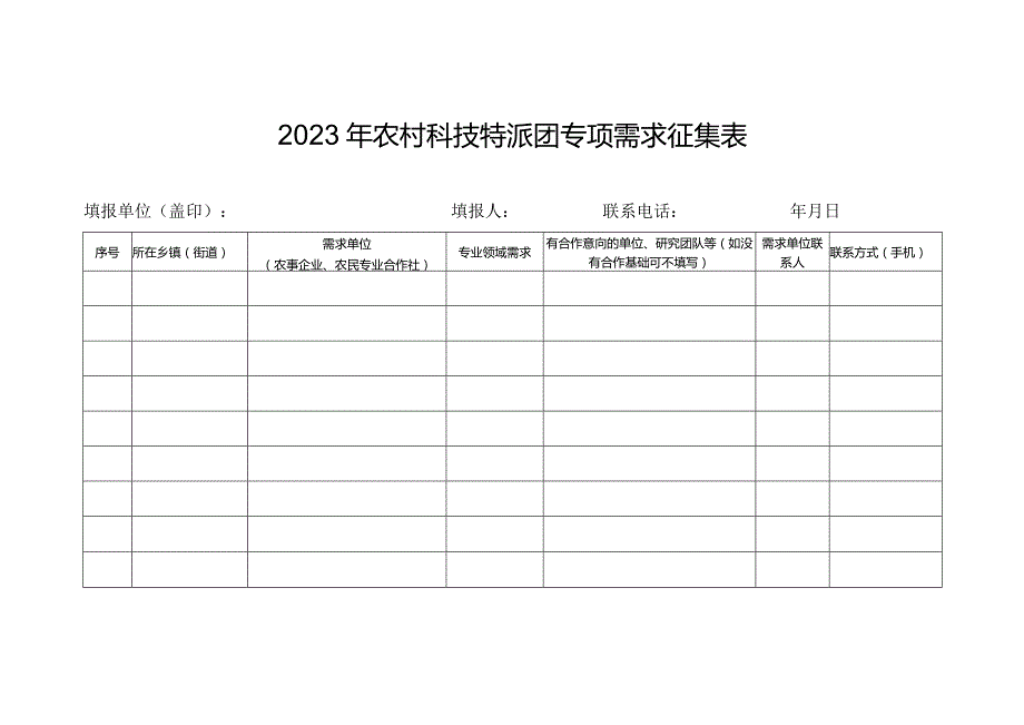 2023年农村科技特派团专项需求征集表.docx_第1页