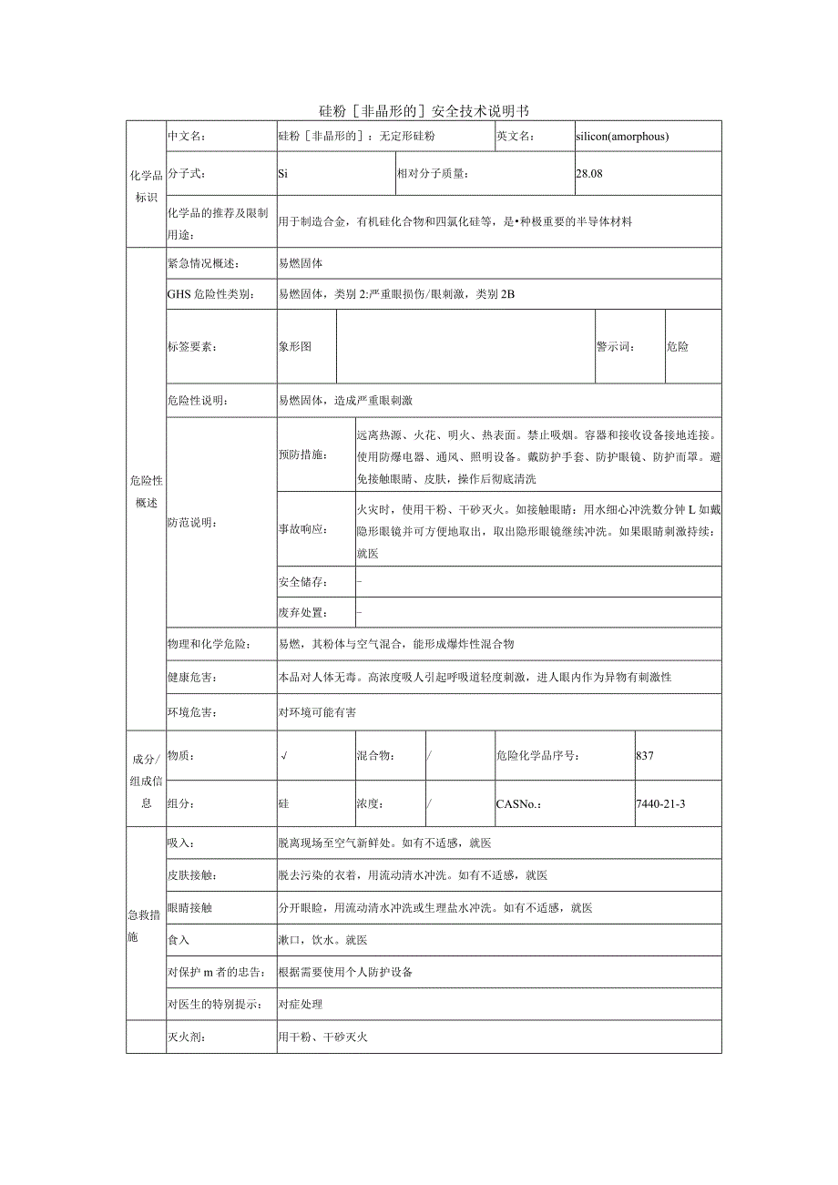 硅粉的安全技术说明书.docx_第1页