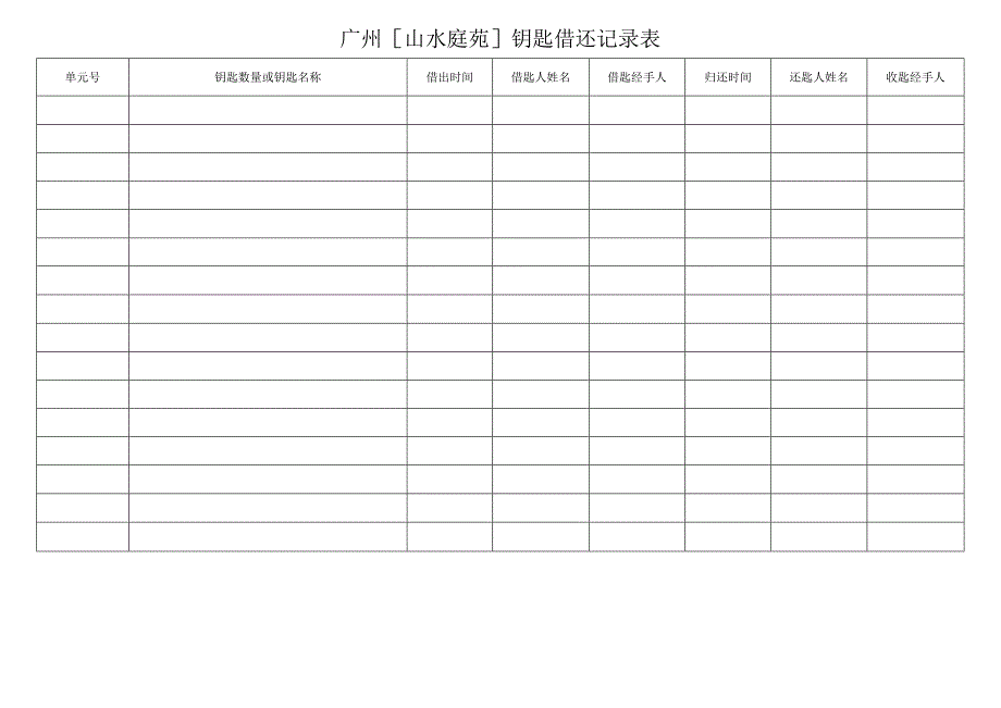 物业资料-4-山水庭苑钥匙借还记录表.docx_第1页