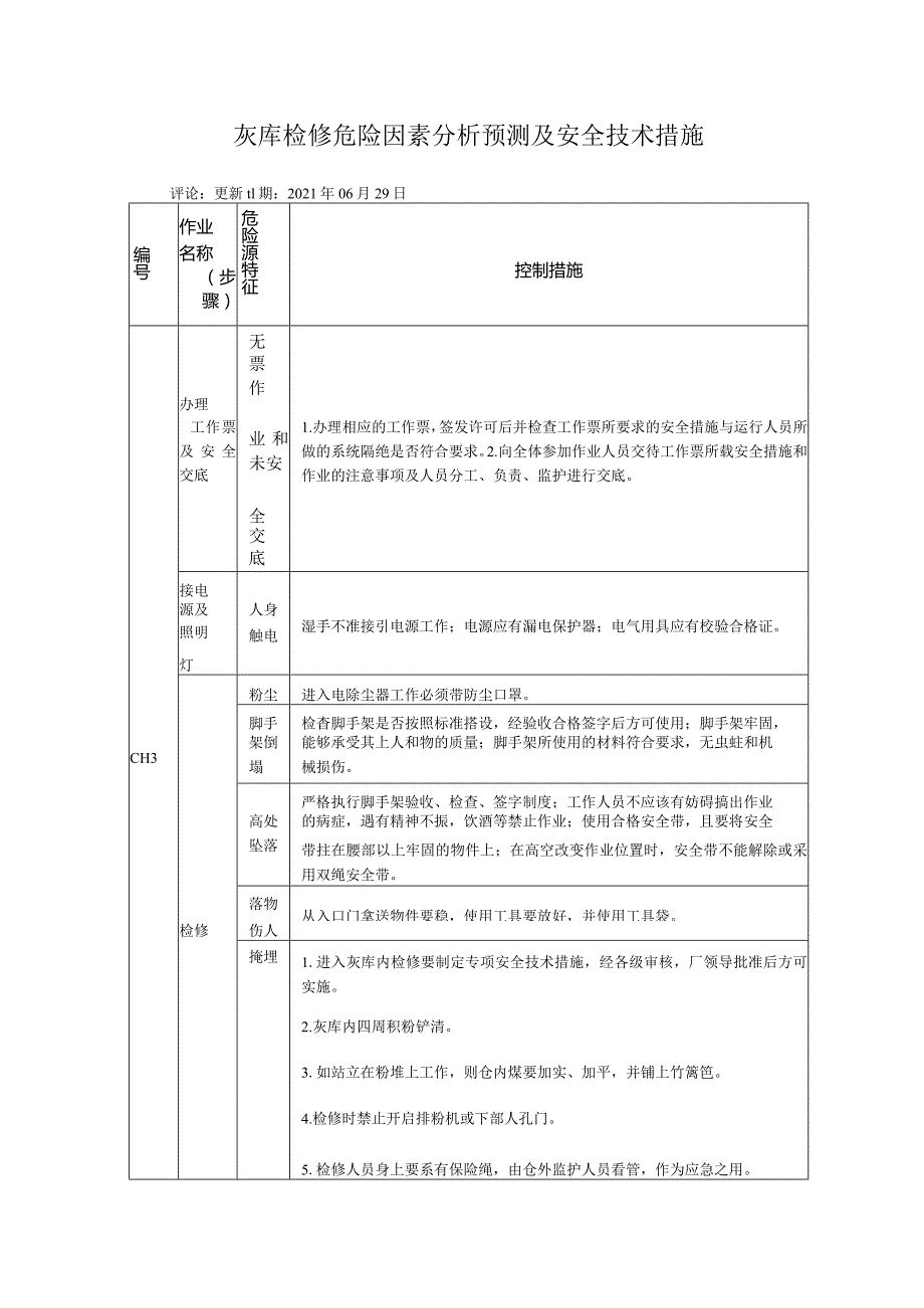 灰库检修危险因素分析预测及安全技术措施.docx_第1页