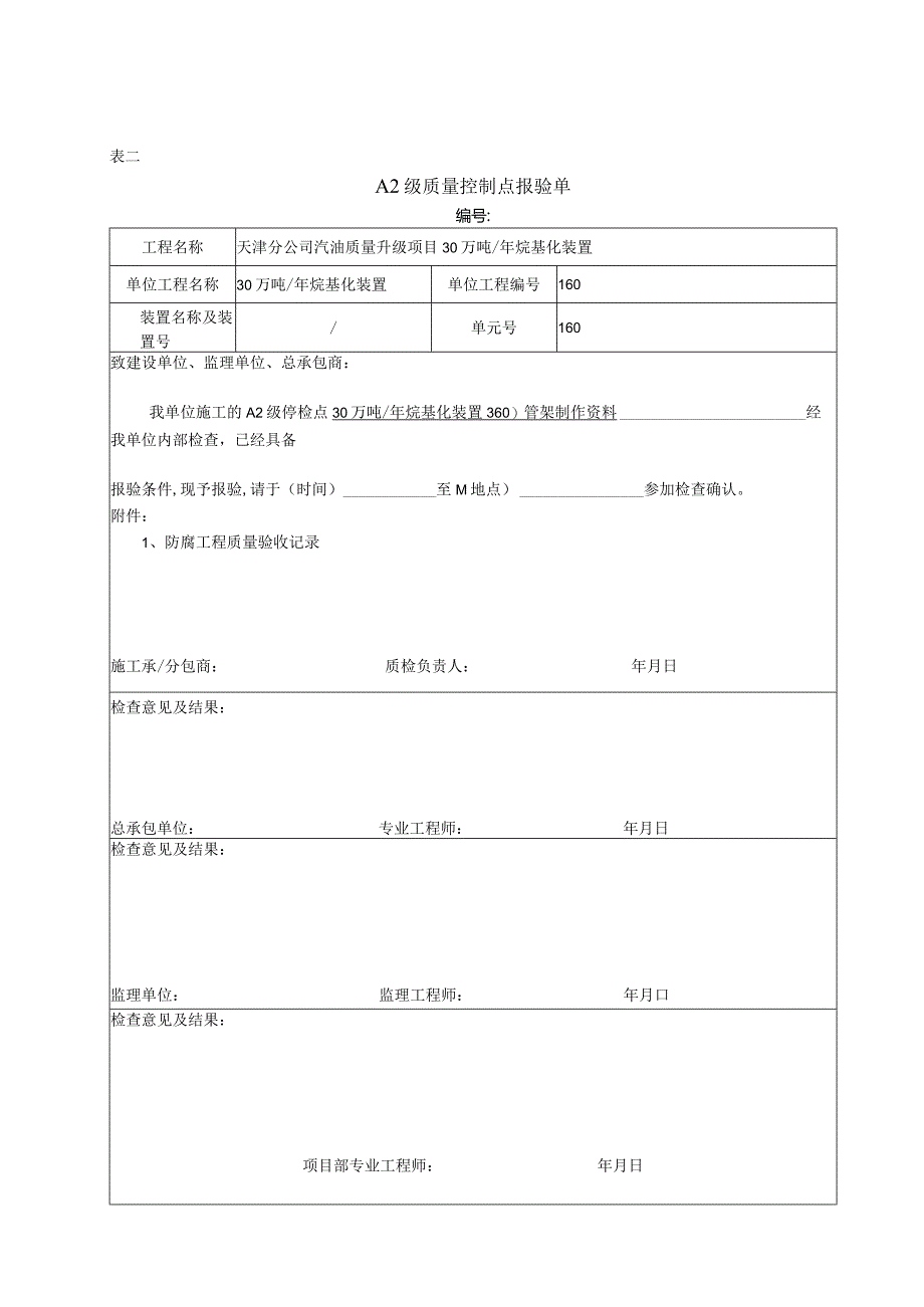 表二 A2级质量控制点报验单.docx_第1页