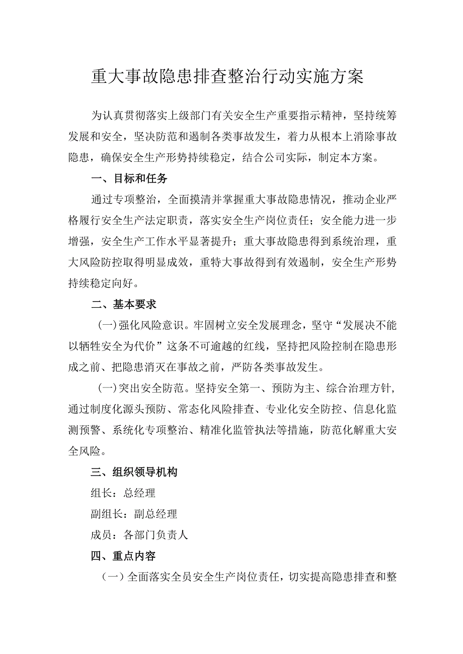 重大事故隐患排查整治行动实施方案.docx_第1页