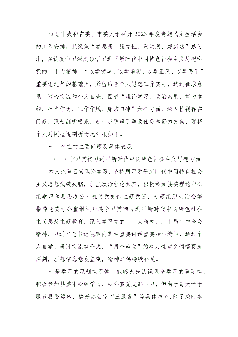 第二批主题教育专题民主生活会个人检视剖析材料.docx_第1页