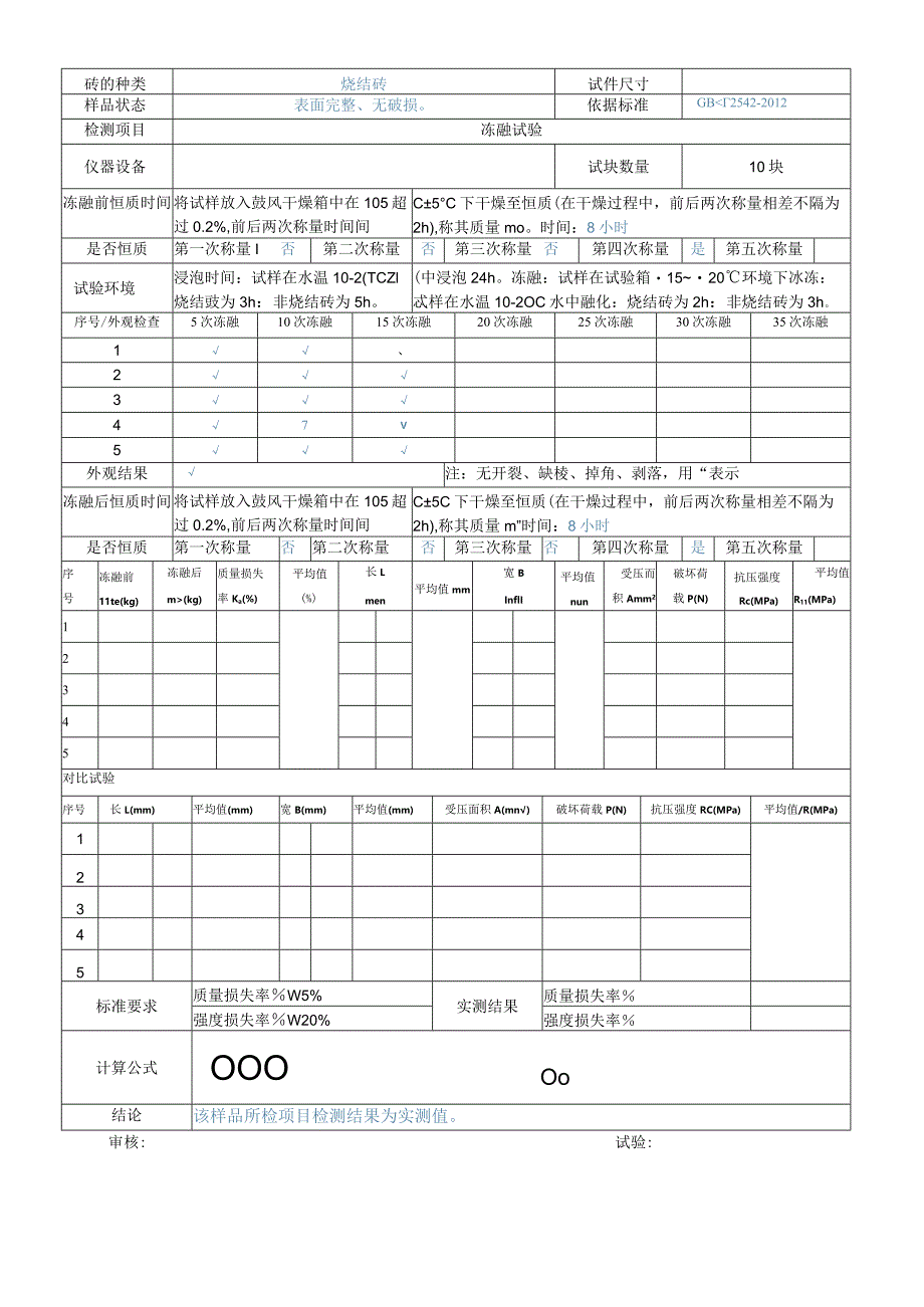 烧结砖的冻融试验原始记录.docx_第1页