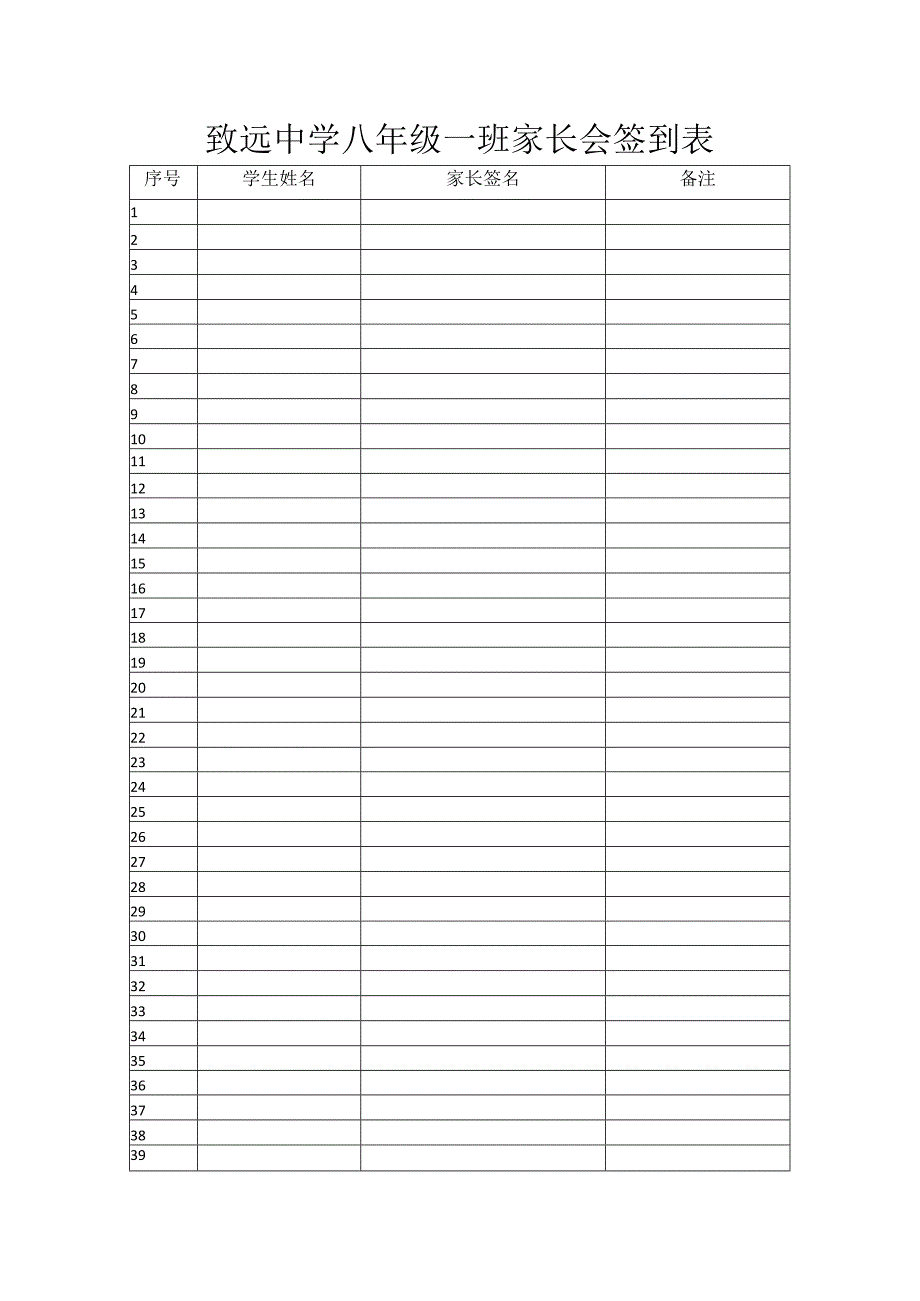 致远中学八年级一班家长会签到表.docx_第1页