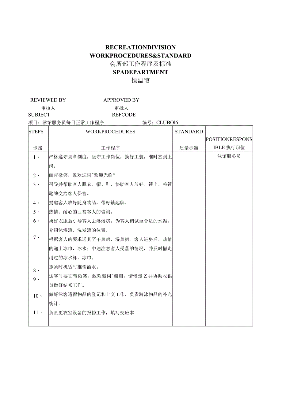 酒店会所工作程序及标准.docx_第1页