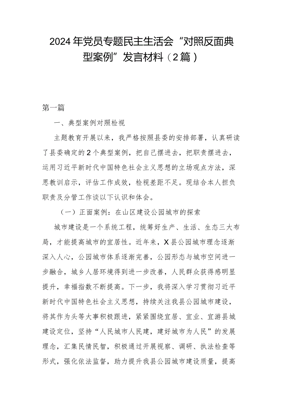 2024年党员专题民主生活会“对照反面典型案例”发言材料(2篇).docx_第1页