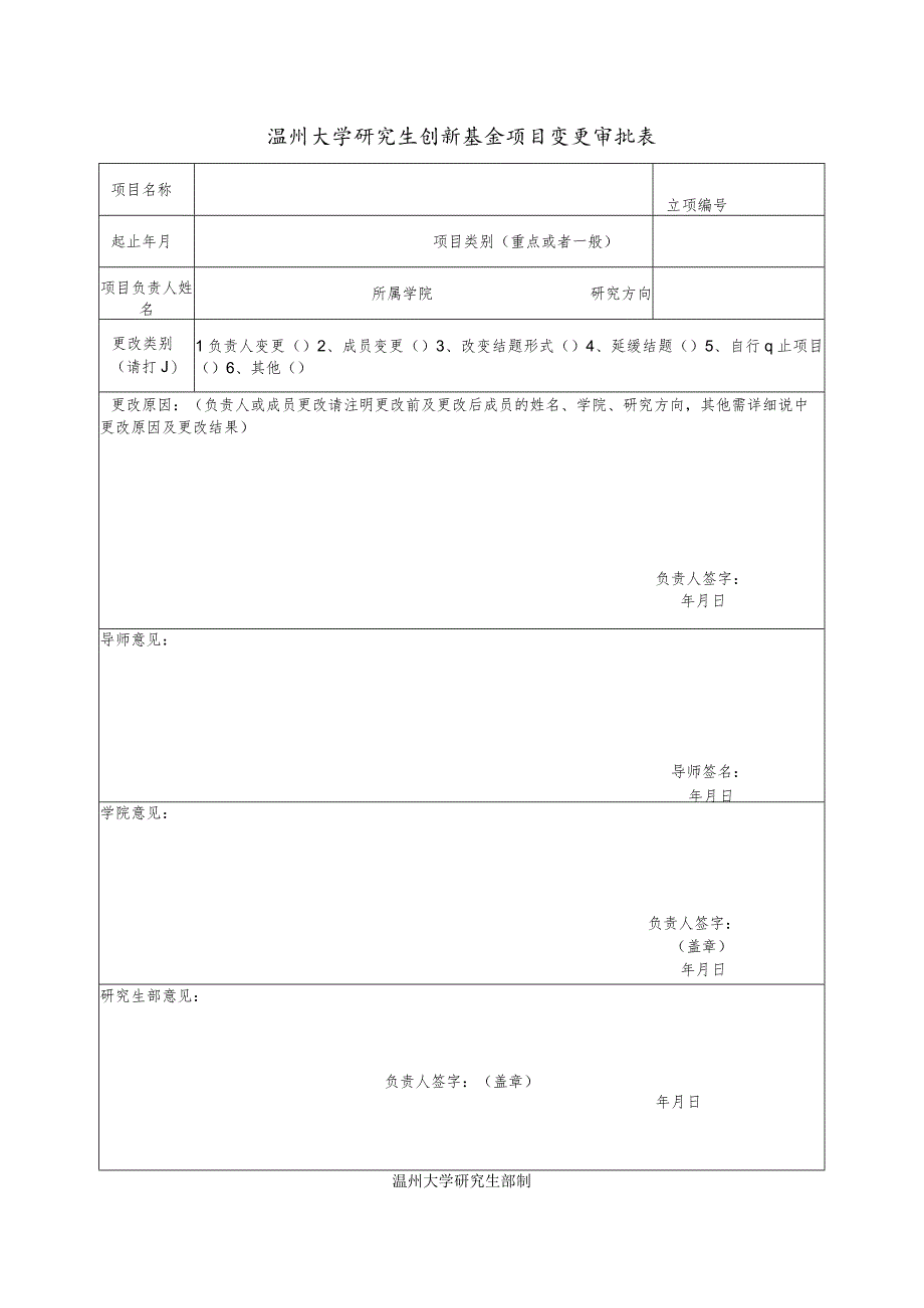 温州大学研究生创新基金项目变更审批表.docx_第1页