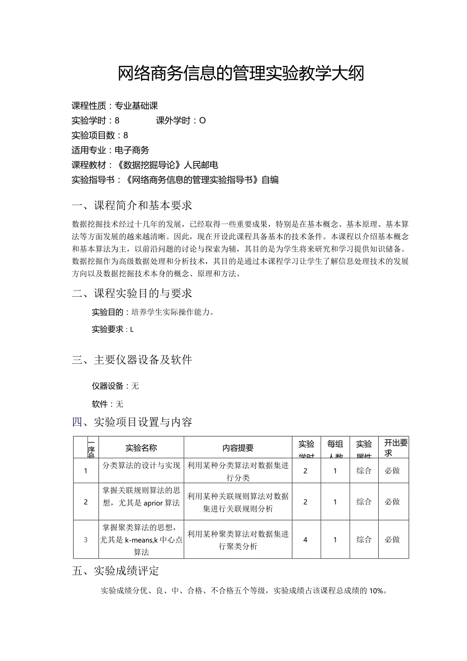 网络商务信息的管理实验教学大纲.docx_第1页