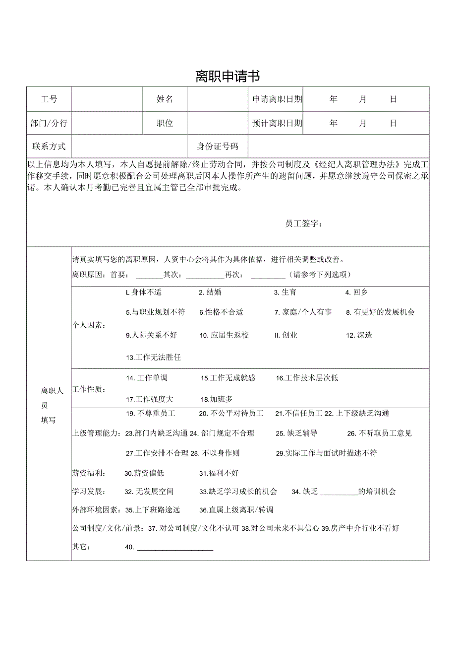 离职申请书（标准模版）.docx_第1页