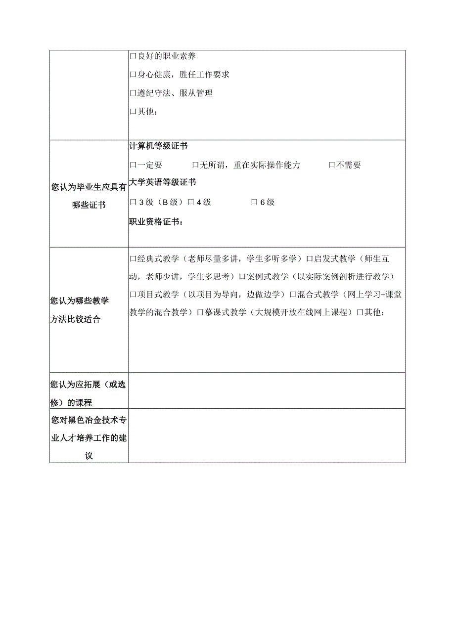 黑色冶金技术专业教学标准修订毕业生问卷调查表.docx_第3页