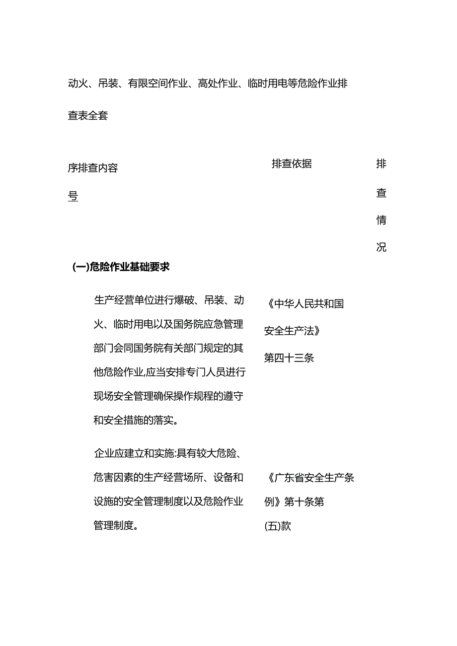 动火、吊装、有限空间作业、高处作业、临时用电等危险作业排查表全套.docx_第1页