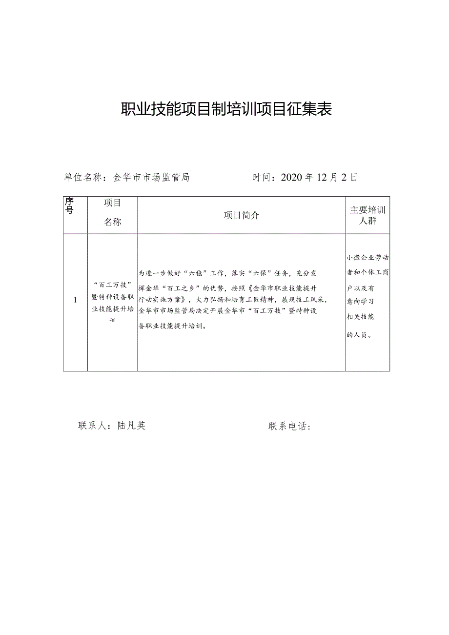 职业技能项目制培训项目征集表.docx_第1页