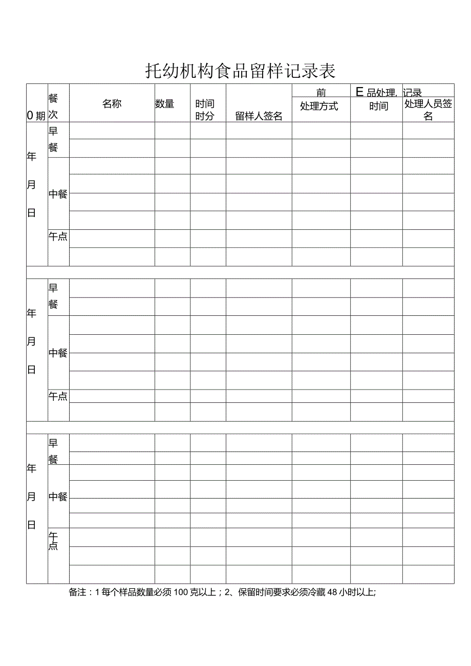 托幼机构食品留样记录表.docx_第1页