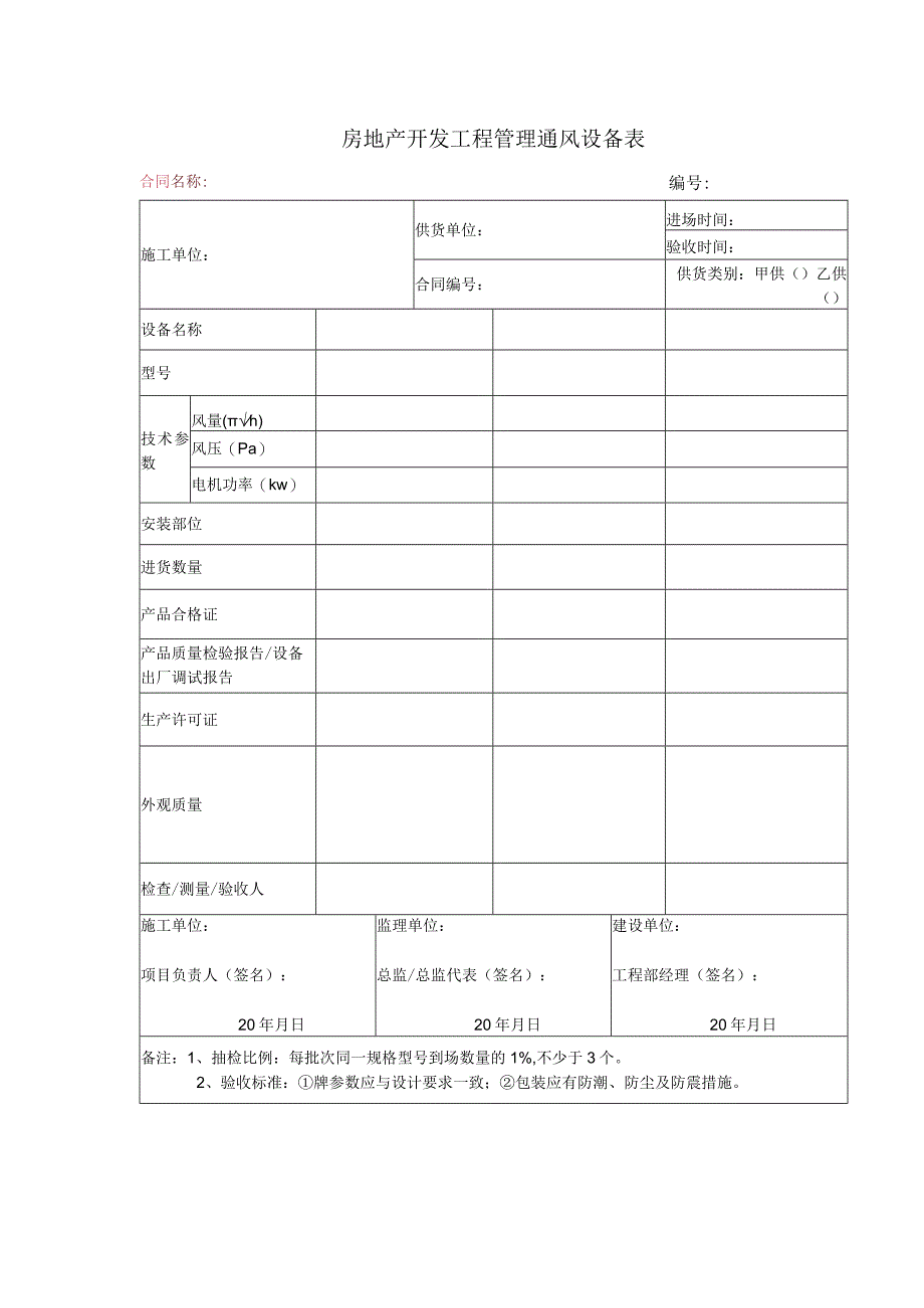 房地产开发工程管理通风设备表.docx_第1页