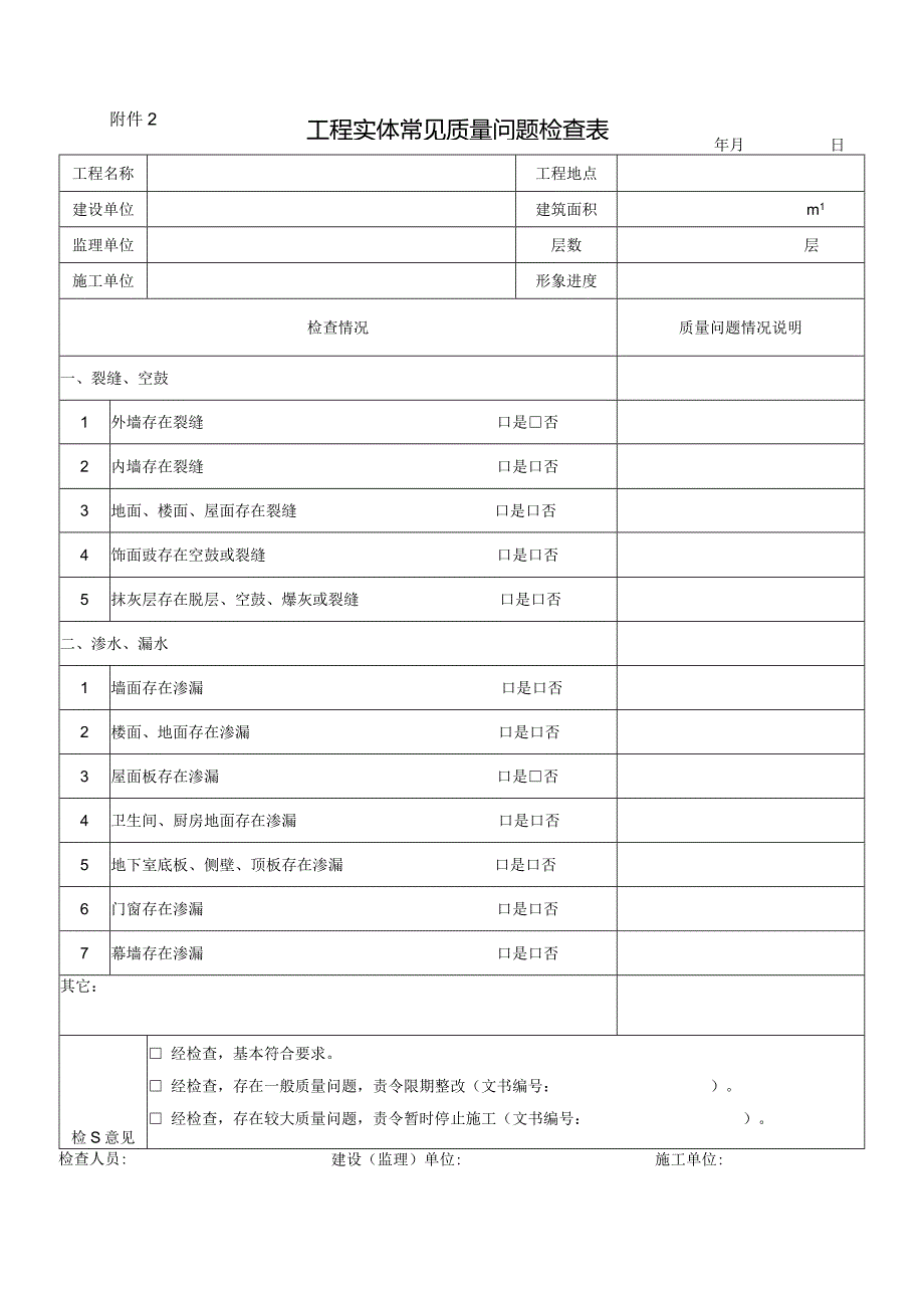 工程实体常见质量问题检查表.docx_第1页