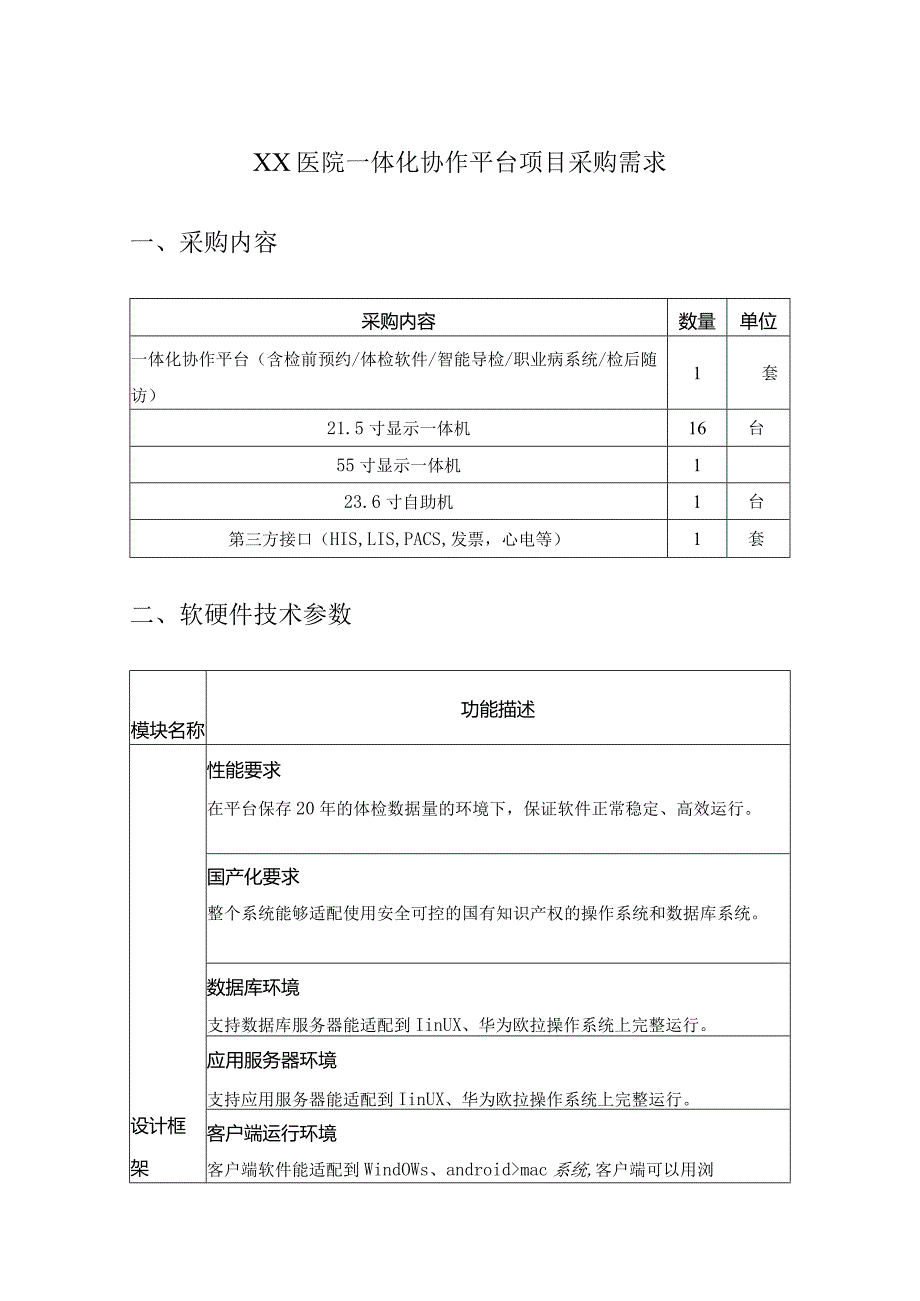 XX医院一体化协作平台项目采购需求.docx_第1页