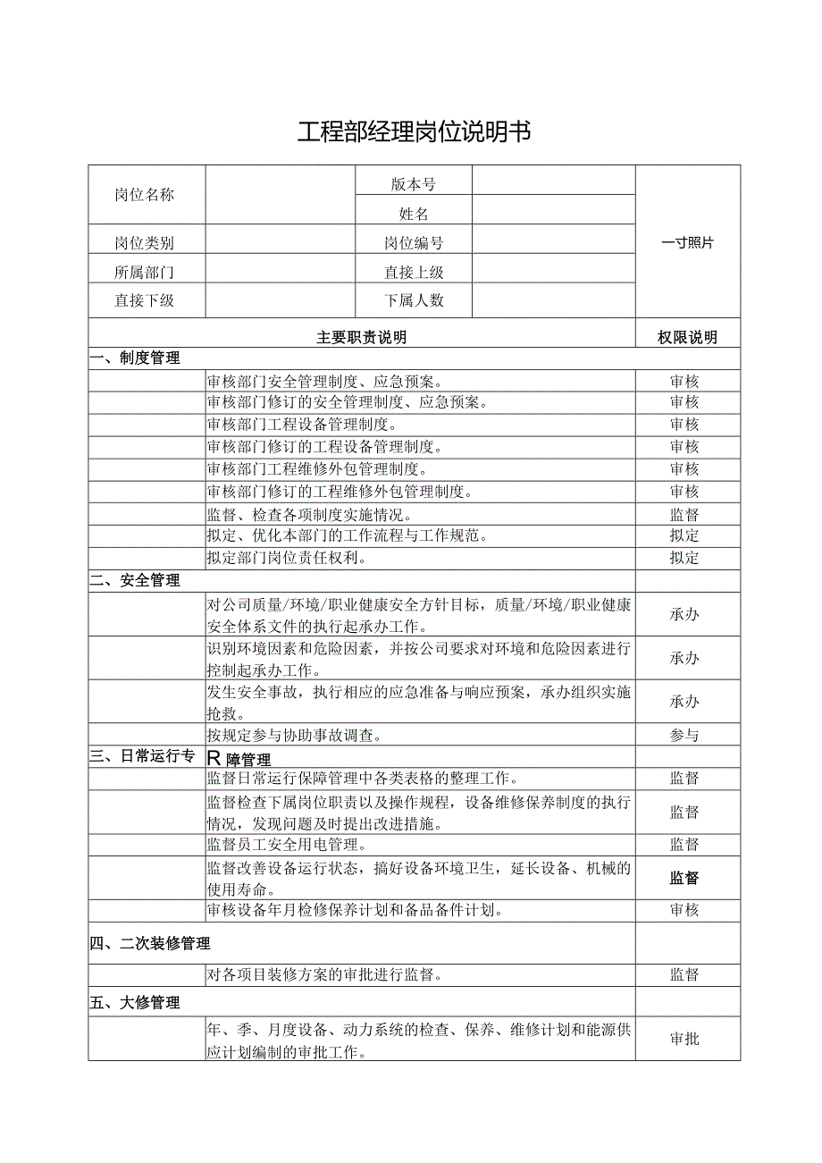 工程部经理岗位说明书.docx_第1页