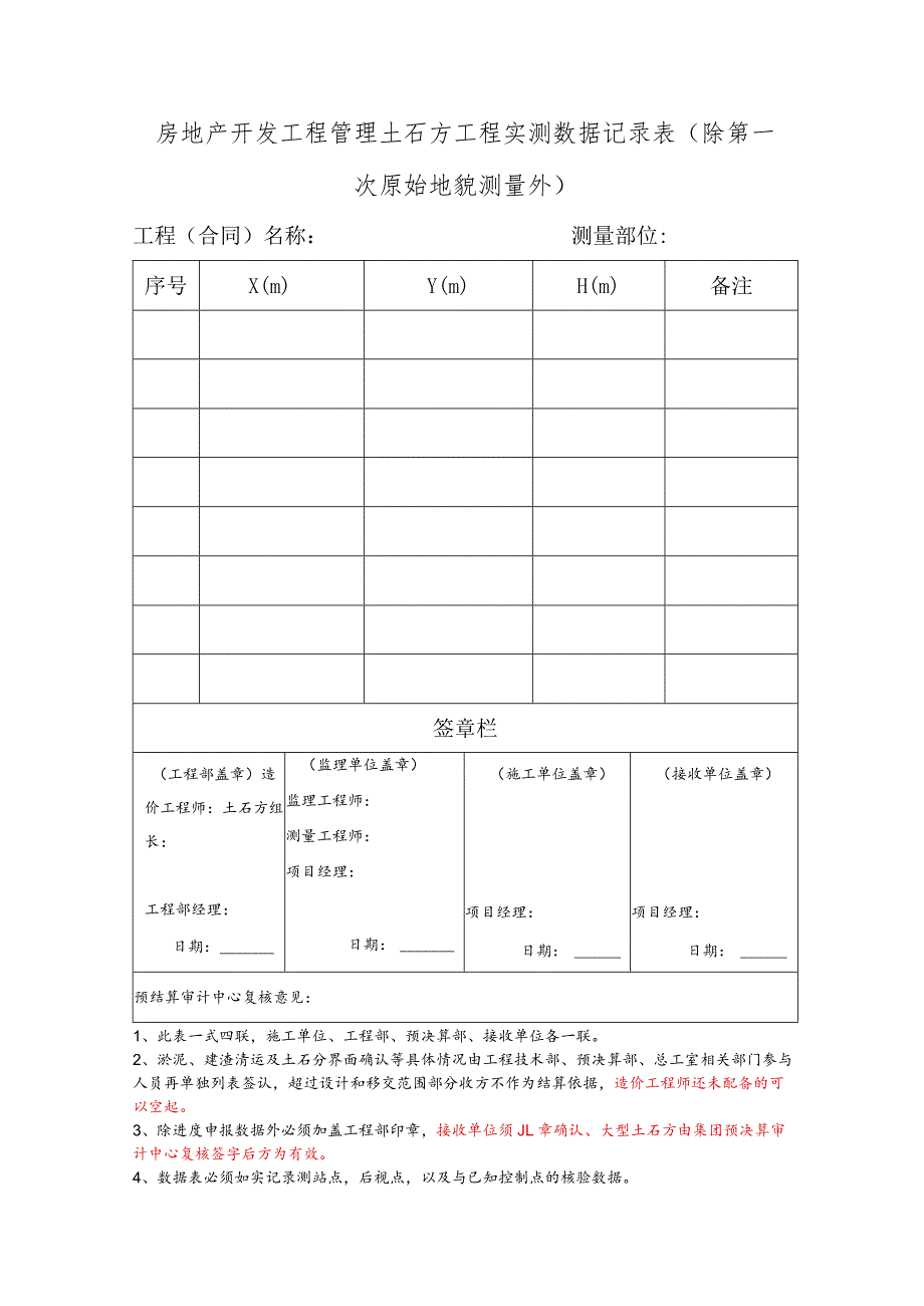 房地产开发工程管理土石方工程实测数据记录表.docx_第1页