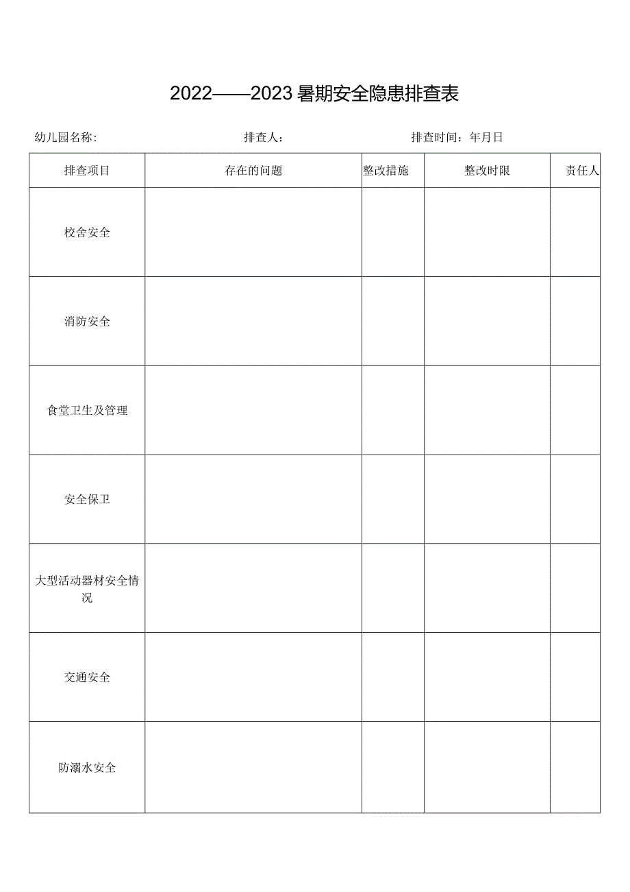 暑期安全隐患排查表.docx_第1页