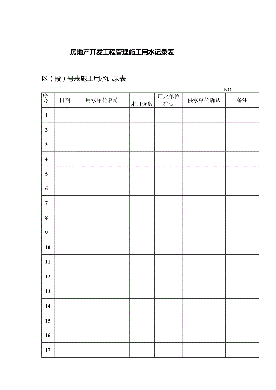 房地产开发工程管理施工用水记录表.docx_第1页