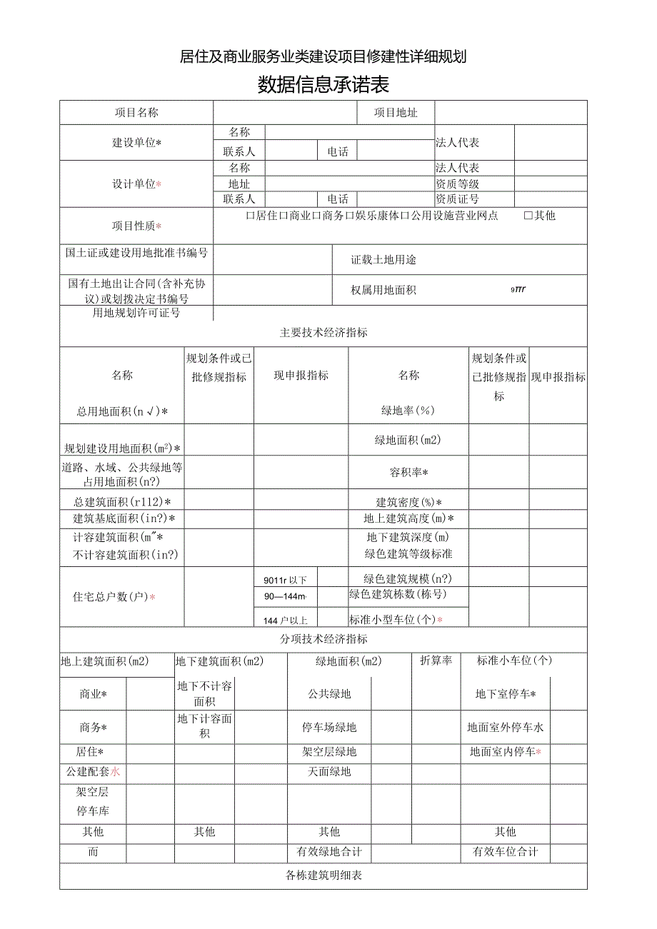 居住及商业服务业类建设项目修建性详细规划数据信息承诺表.docx_第1页