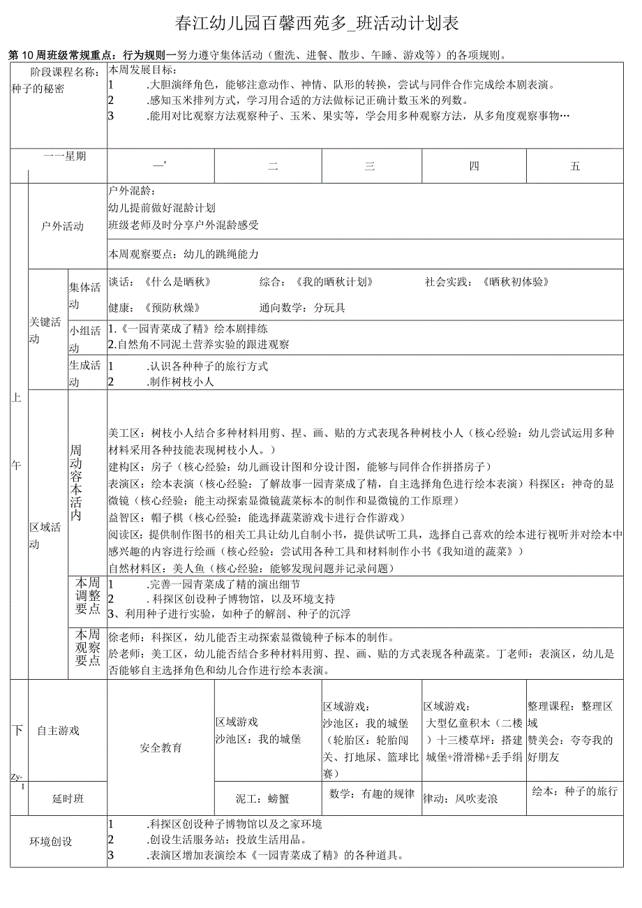 春江幼儿园百馨西苑大5班活动计划表.docx_第1页