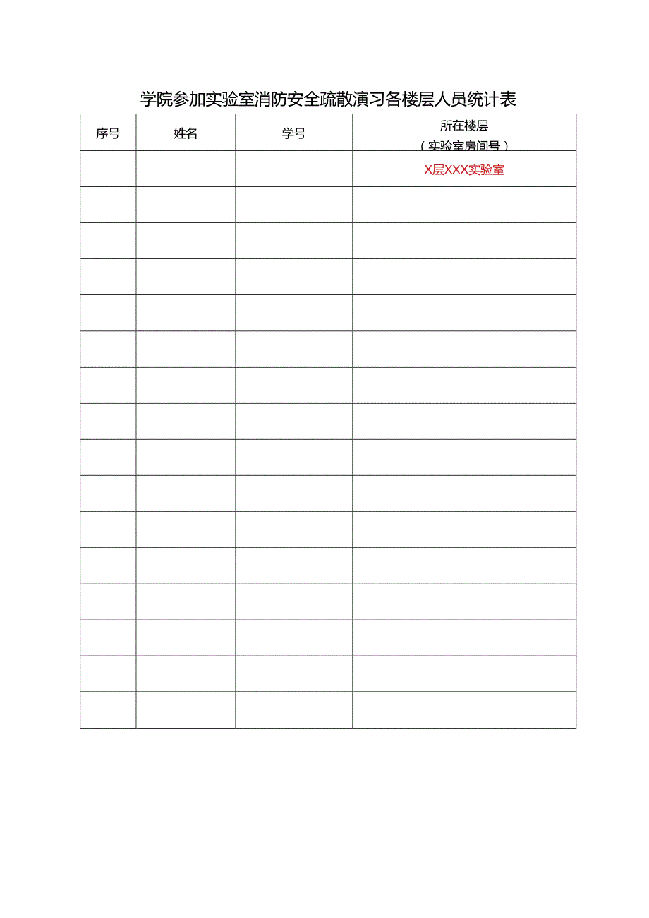 学院参加实验室消防安全疏散演习各楼层人员统计表.docx_第1页