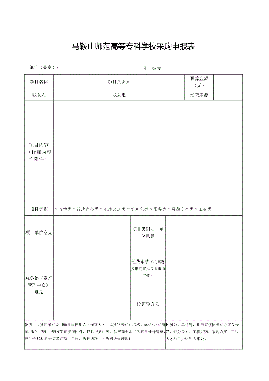 马鞍山师范高等专科学校采购申报表.docx_第1页