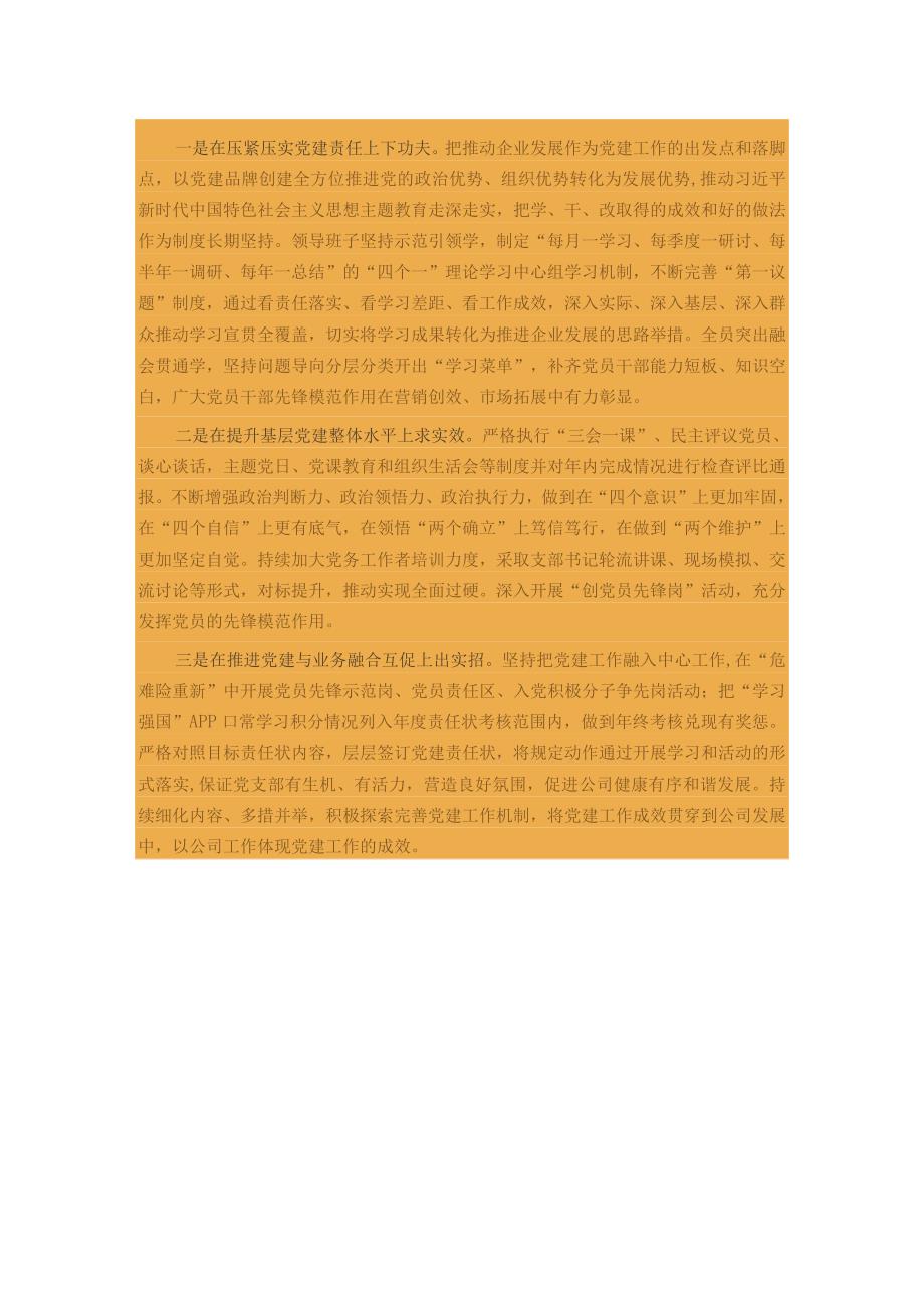 公司党支部书记2023年抓基层党建工作述职报告.docx_第3页