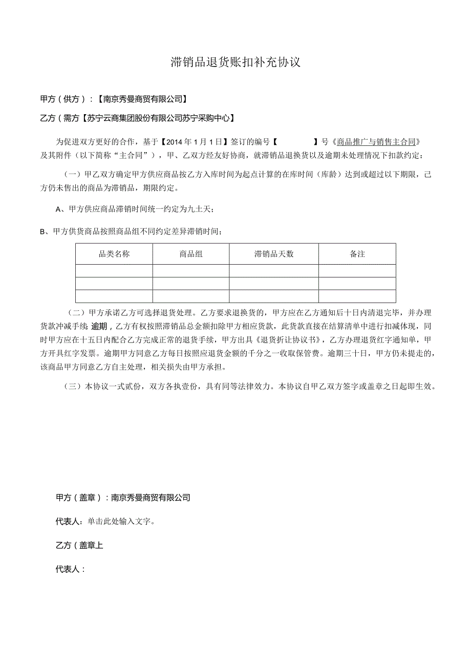 补充协议12：滞销品退货账扣补充协议.docx_第1页