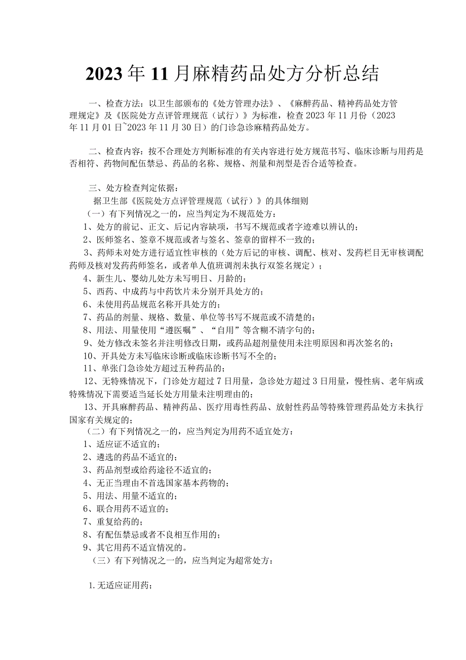 2023年11月麻精药品处方分析总结.docx_第1页