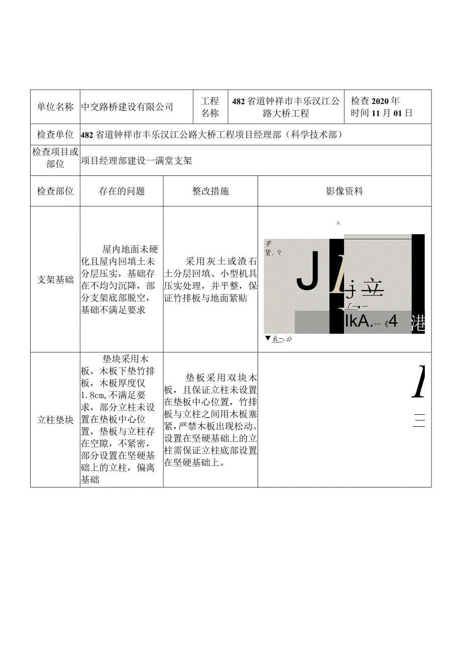 项目经理部施工方案执行检查表2020.11.01（终稿格式）.docx_第1页