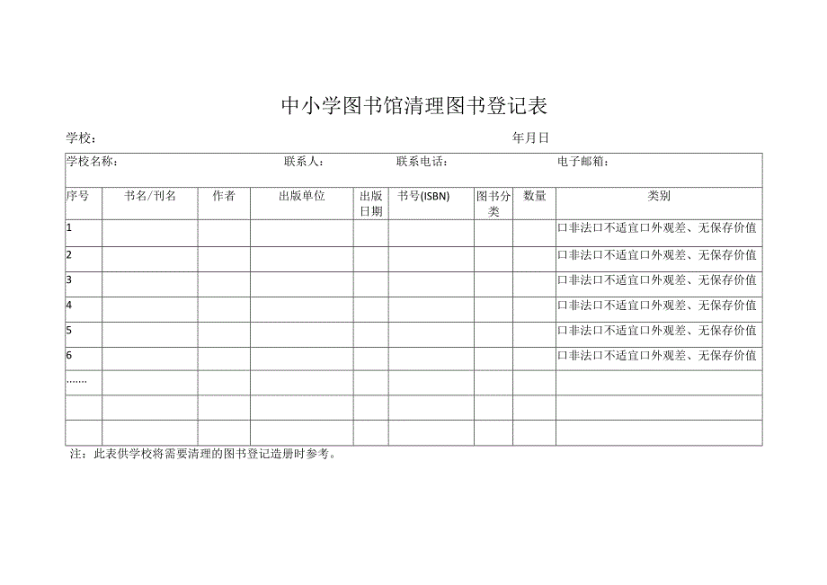 中小学图书馆清理图书登记.docx_第1页