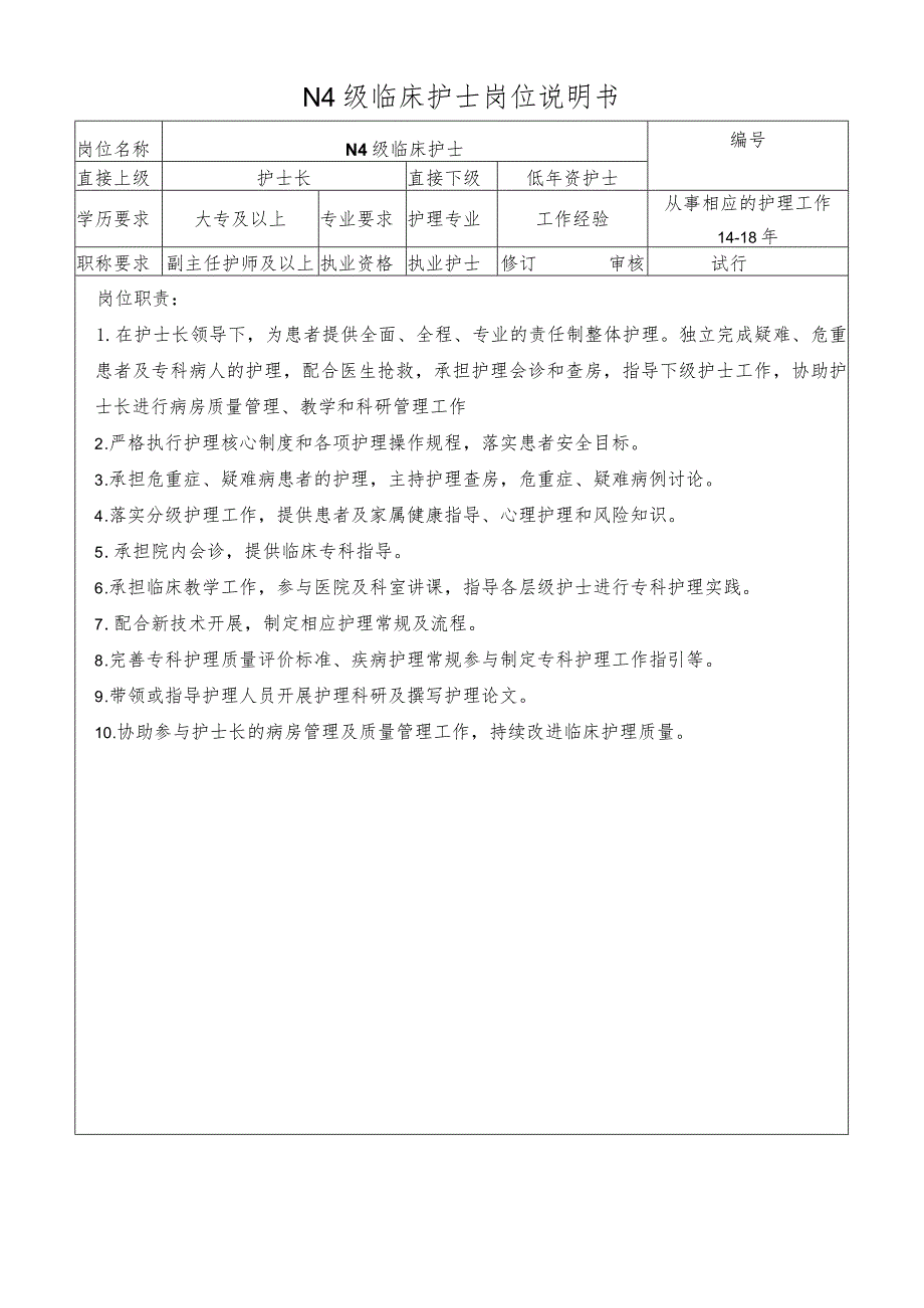 N4级临床护士岗位说明书.docx_第1页