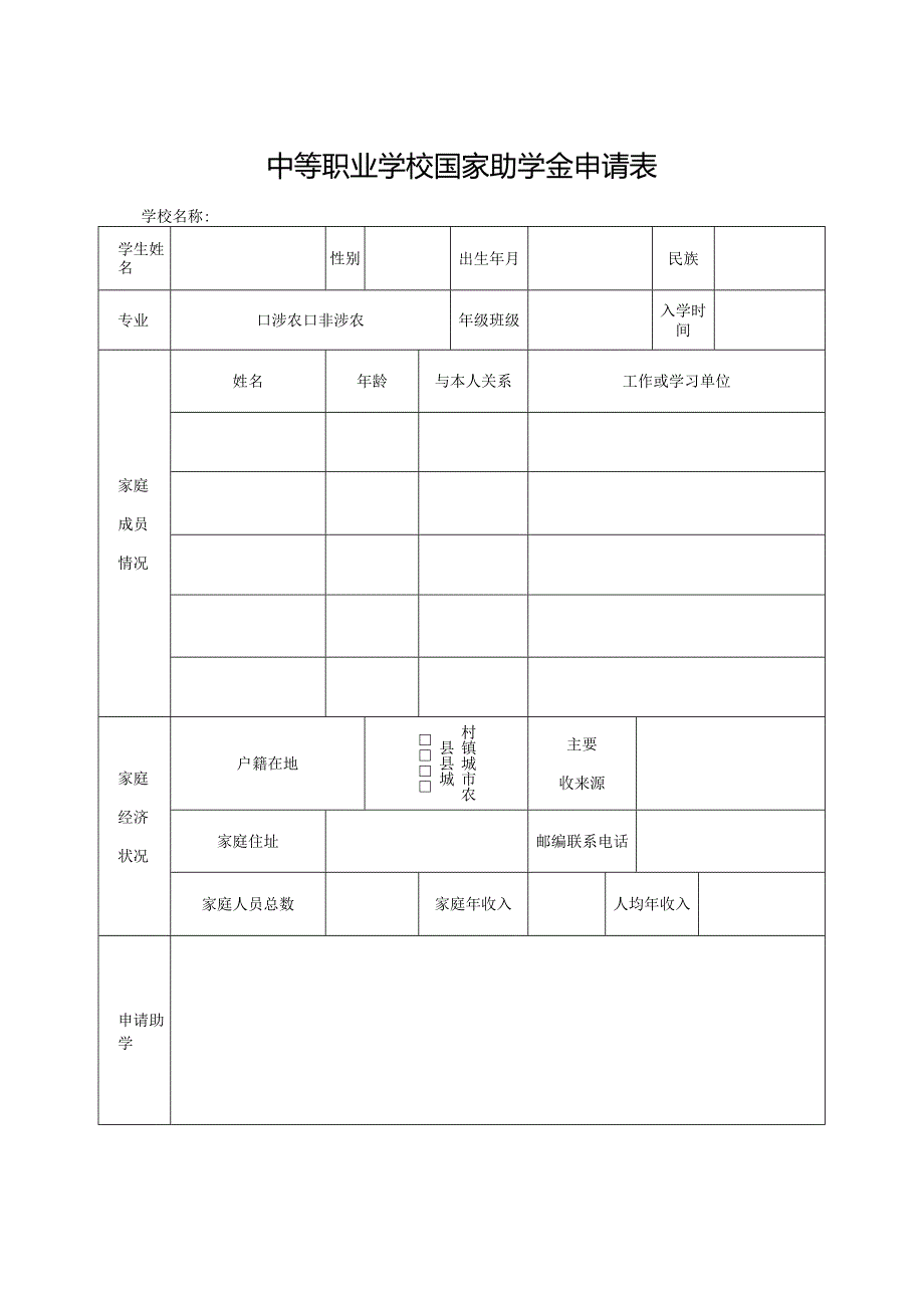 山东省中等职业学校国家助学金申请表（2023年）.docx_第1页