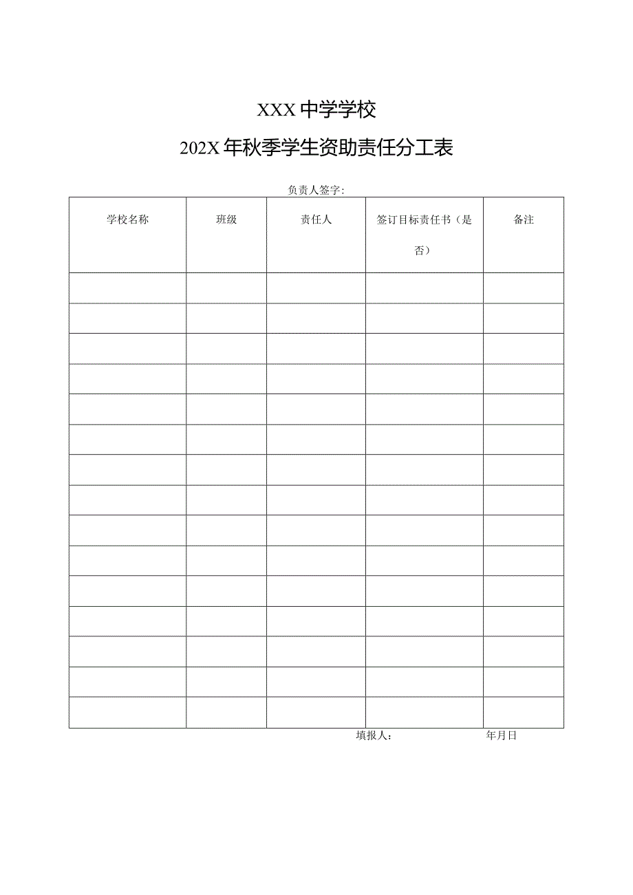 XXX中学学校202X年秋季学生资助责任分工表（2024年）.docx_第1页