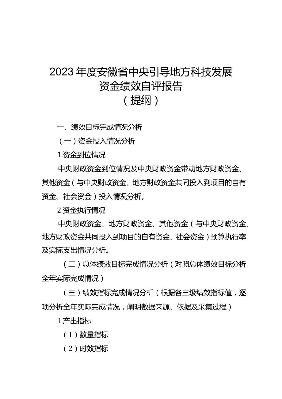 2023年度安徽省中央引导地方科技发展资金绩效自评表、自评报告提纲.docx_第3页