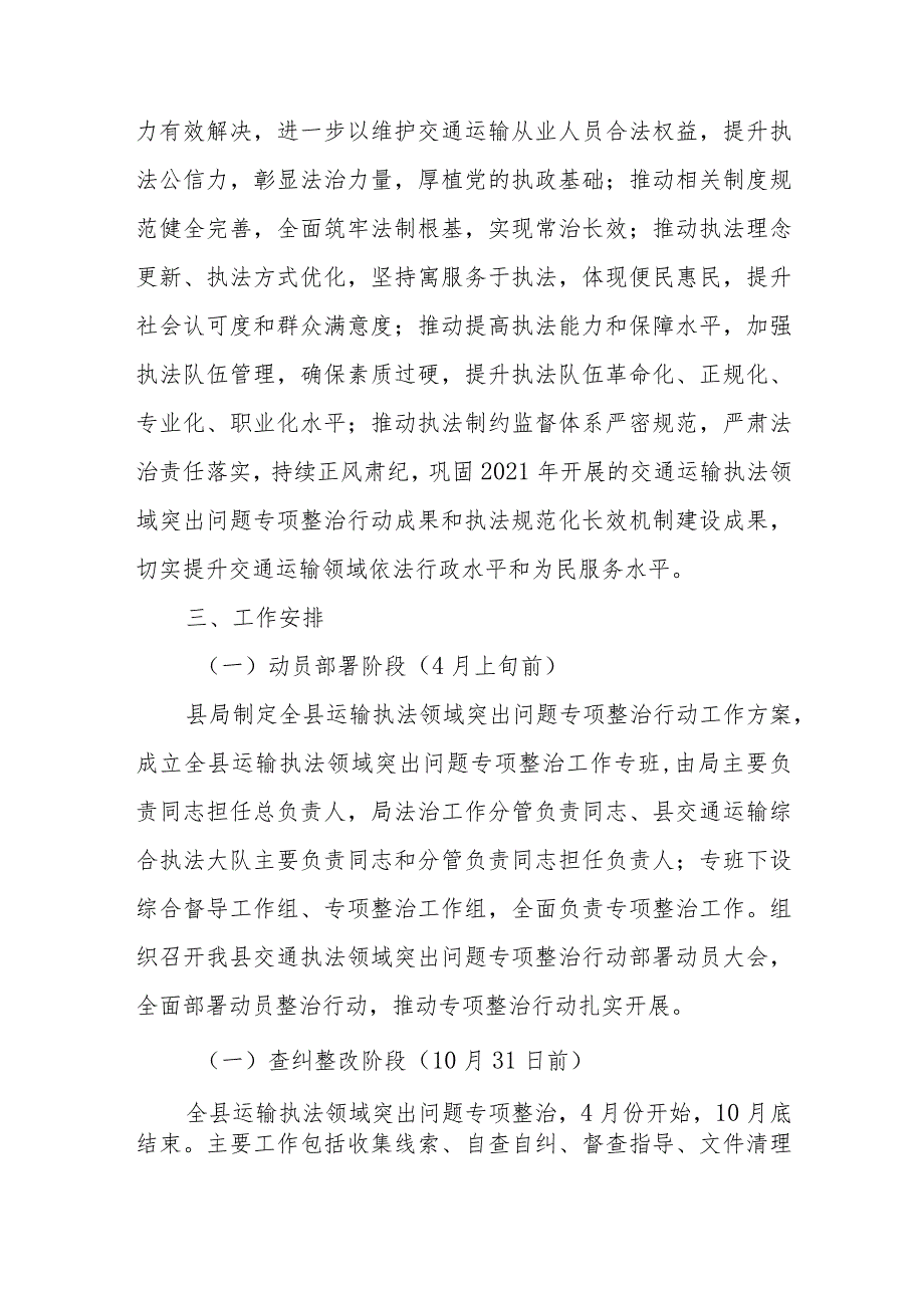 XX县交通运输局开展全县运输执法领域突出问题专项整治行动工作方案.docx_第3页