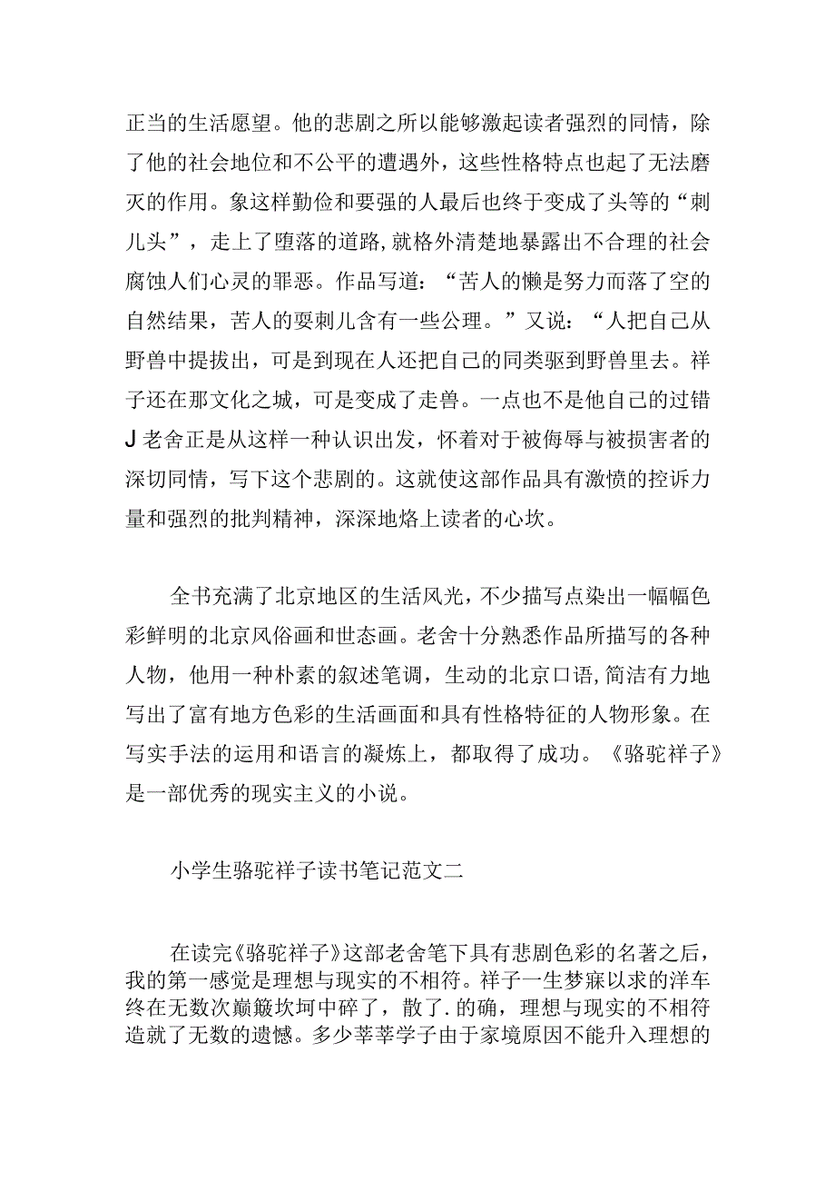 小学生骆驼祥子读书笔记范文五篇.docx_第2页