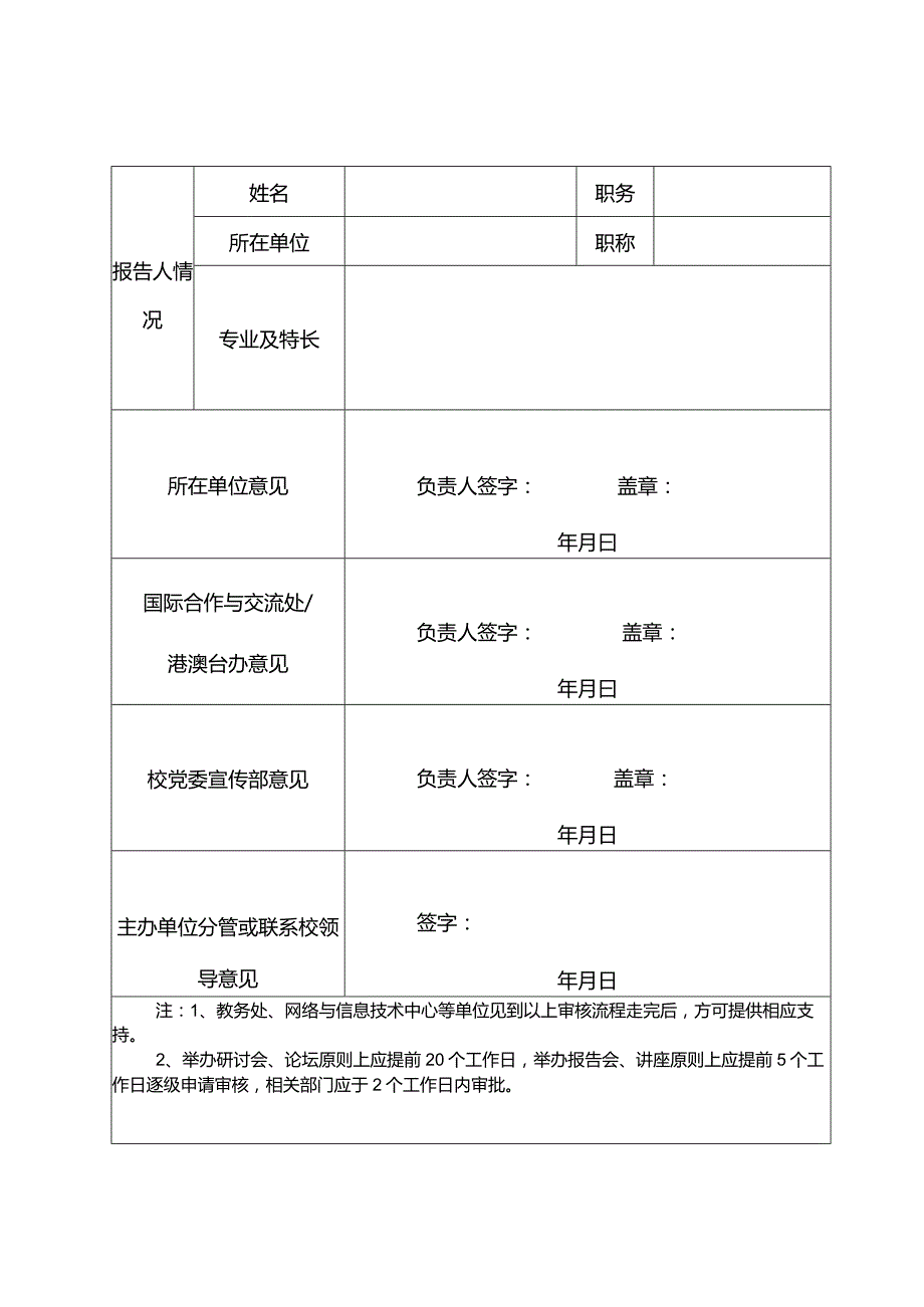 XX工程技术大学举办报告会、研讨会、讲座和论坛邀请校外人员审核备案表（2023年）.docx_第2页