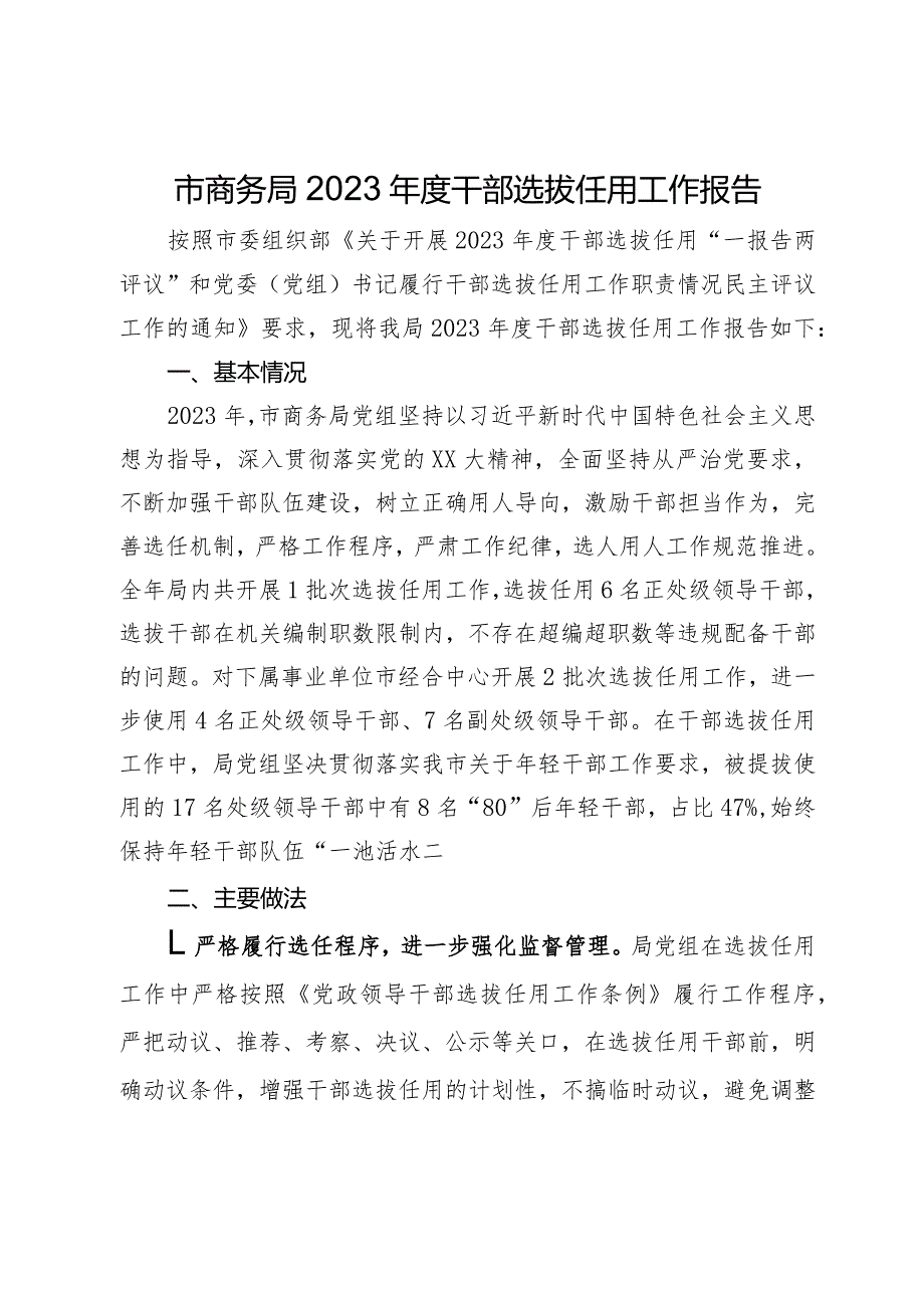 市商务局2023年度干部选拔任用工作报告.docx_第1页