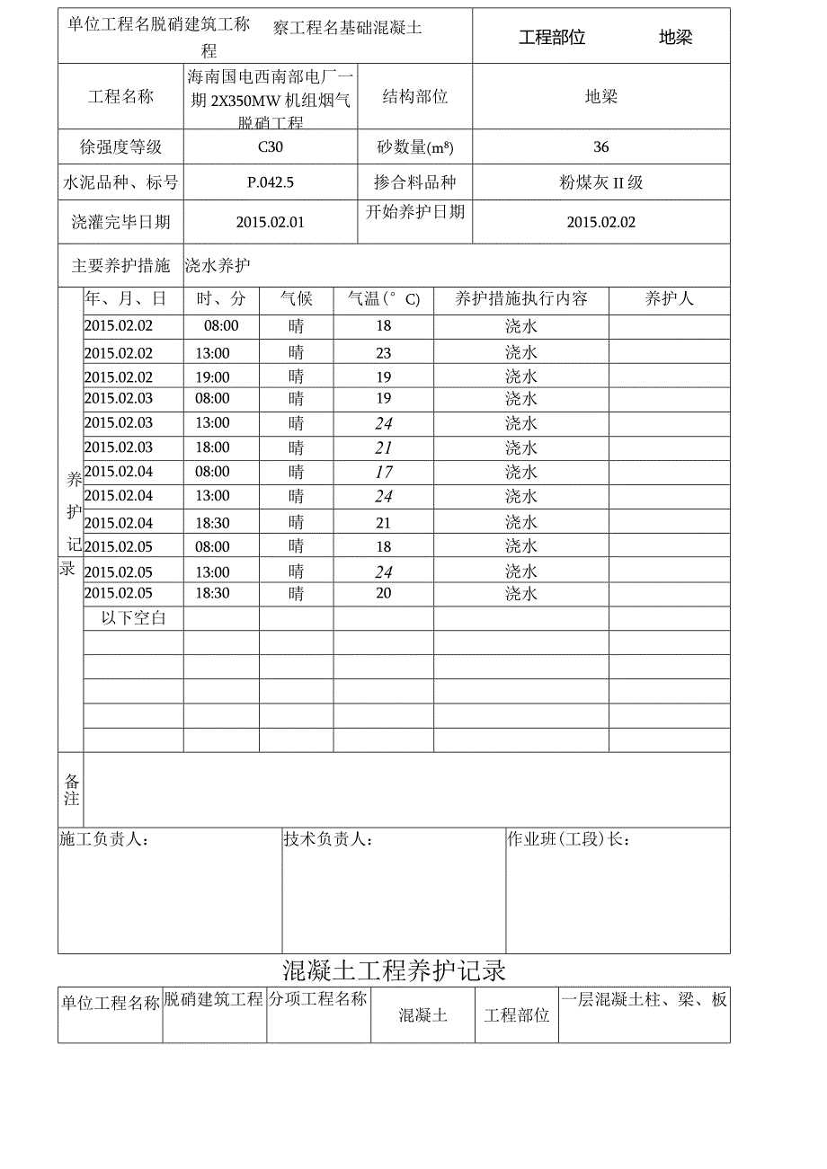 混凝土工程养护记录表.docx_第3页